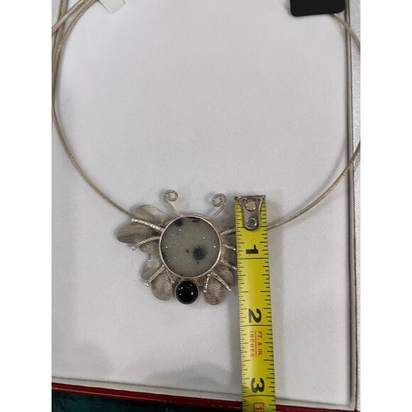 Artisan Sterling Silver Butterfly Necklace Druzy Quartz & Black Onyx – Statement - Picture 6 of 10